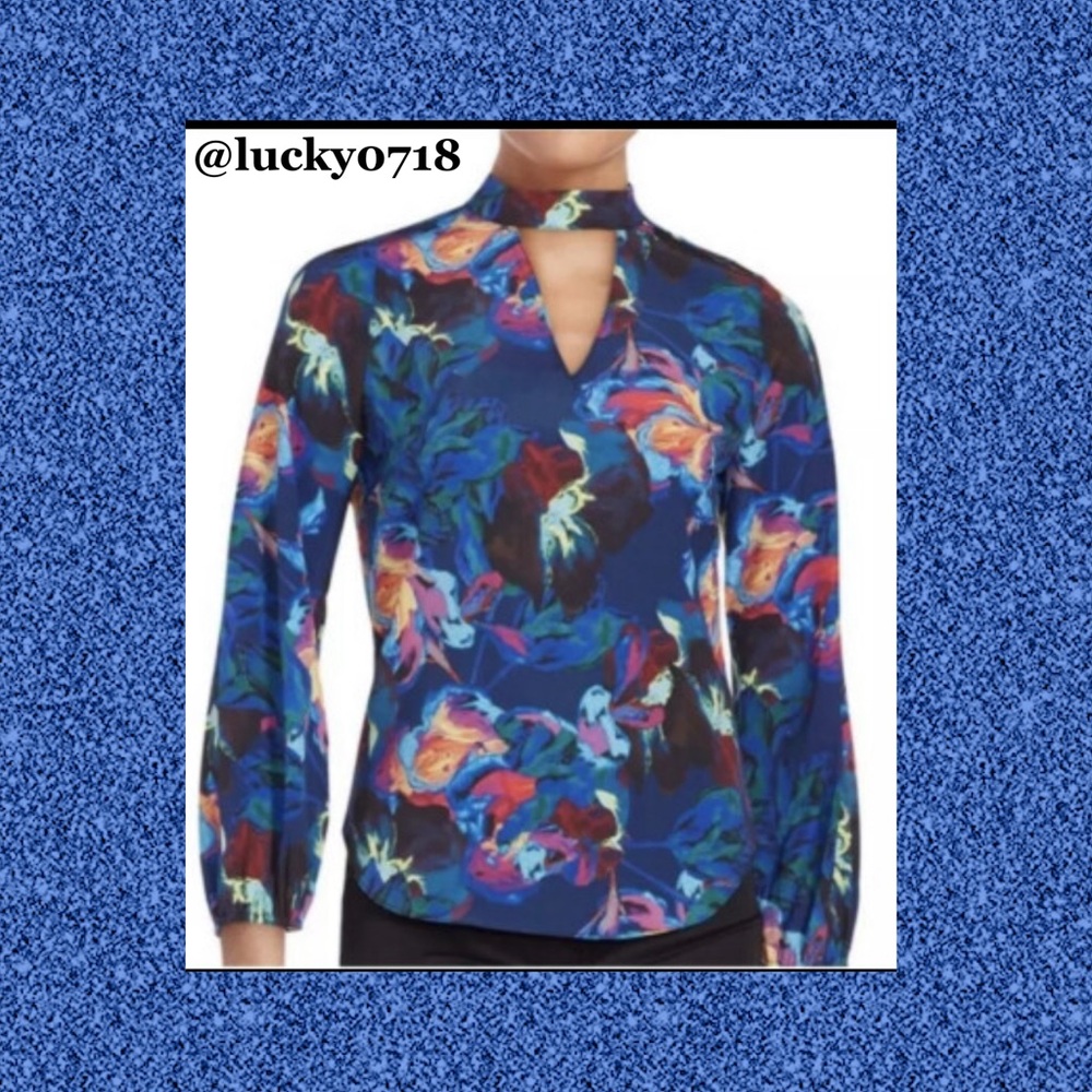 Amanda Uprichard EUC Watercolor Floral Keyhole Mockneck Blouse/Top Sz S